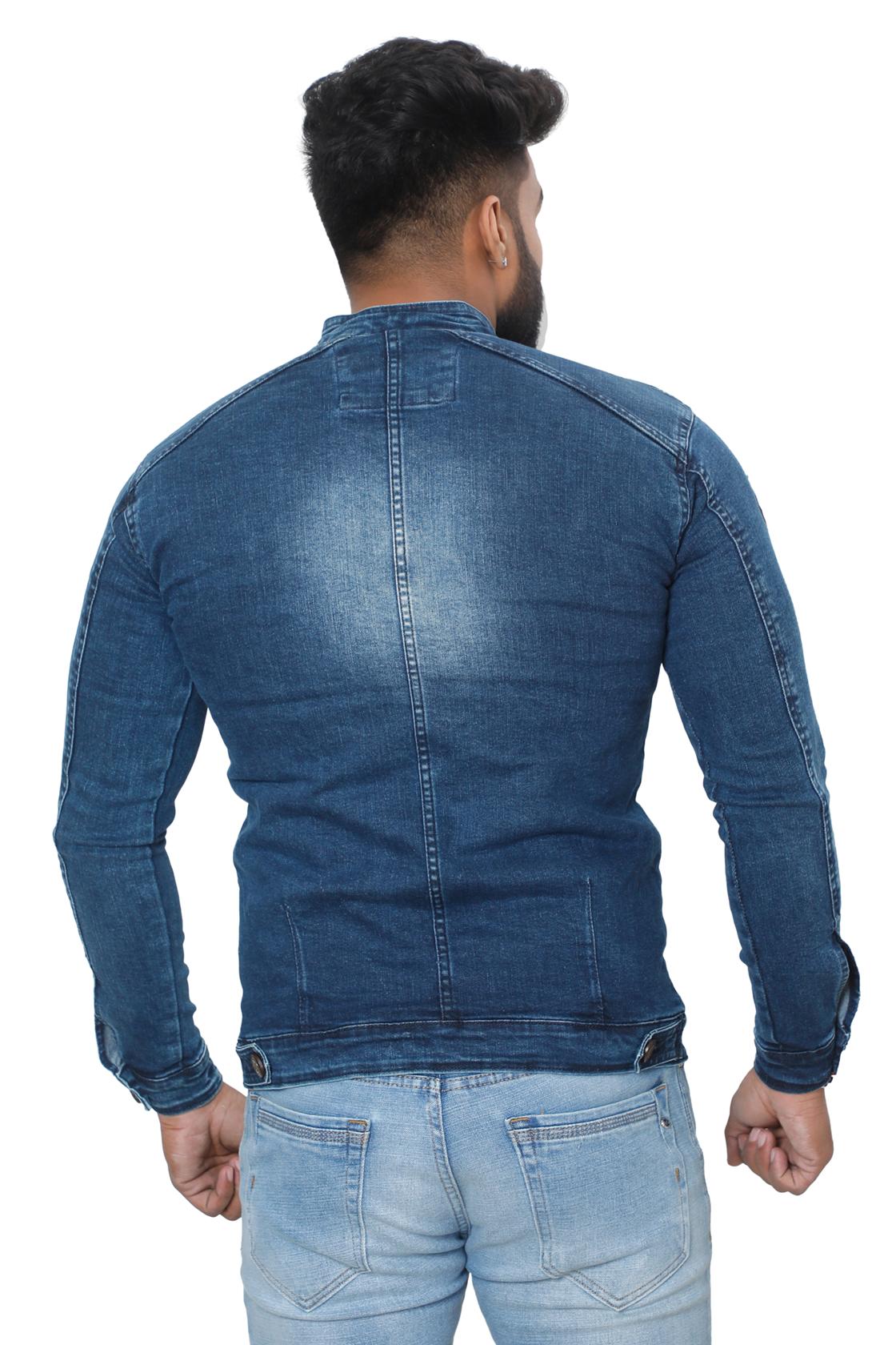 Full Sleeve Blue Solid Jackets-back view