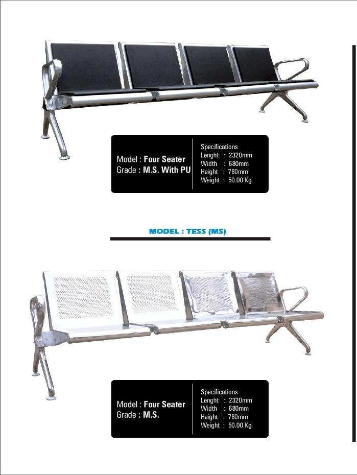 4 Seater MS Waiting Chair with Black Cushion