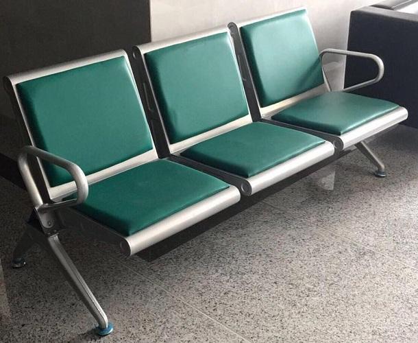 3 seater Indian SS Green Waiting Chair with Cushion 