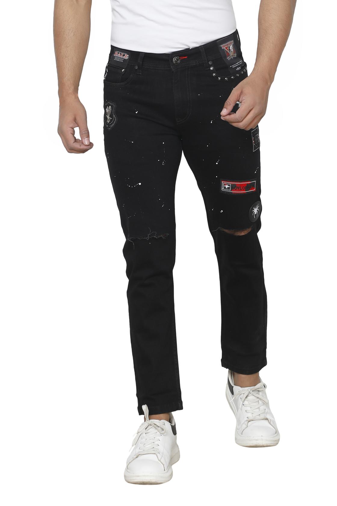 Jet Black ripped Jeans- front side