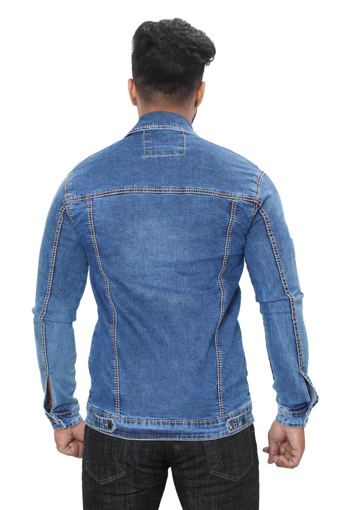Slim Fit Blue Solid Jackets-back view