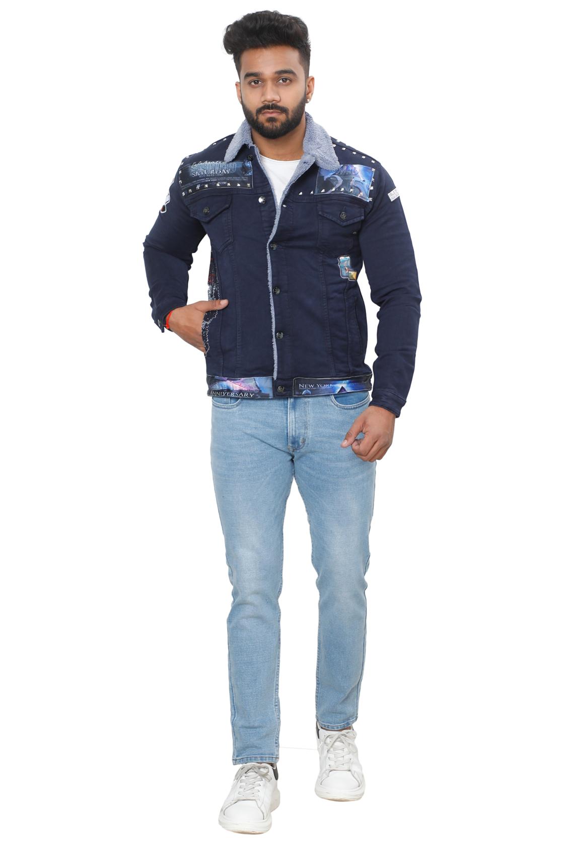 Raw Blue Printed Solid Jacket