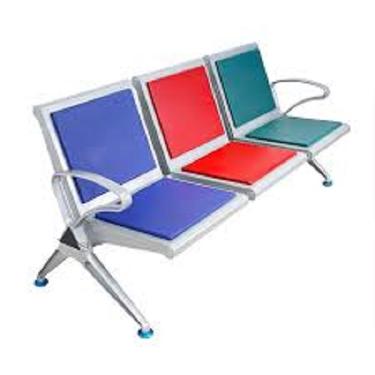 3 Seater Indian SS Waiting Chair with Multi Colour Cushion