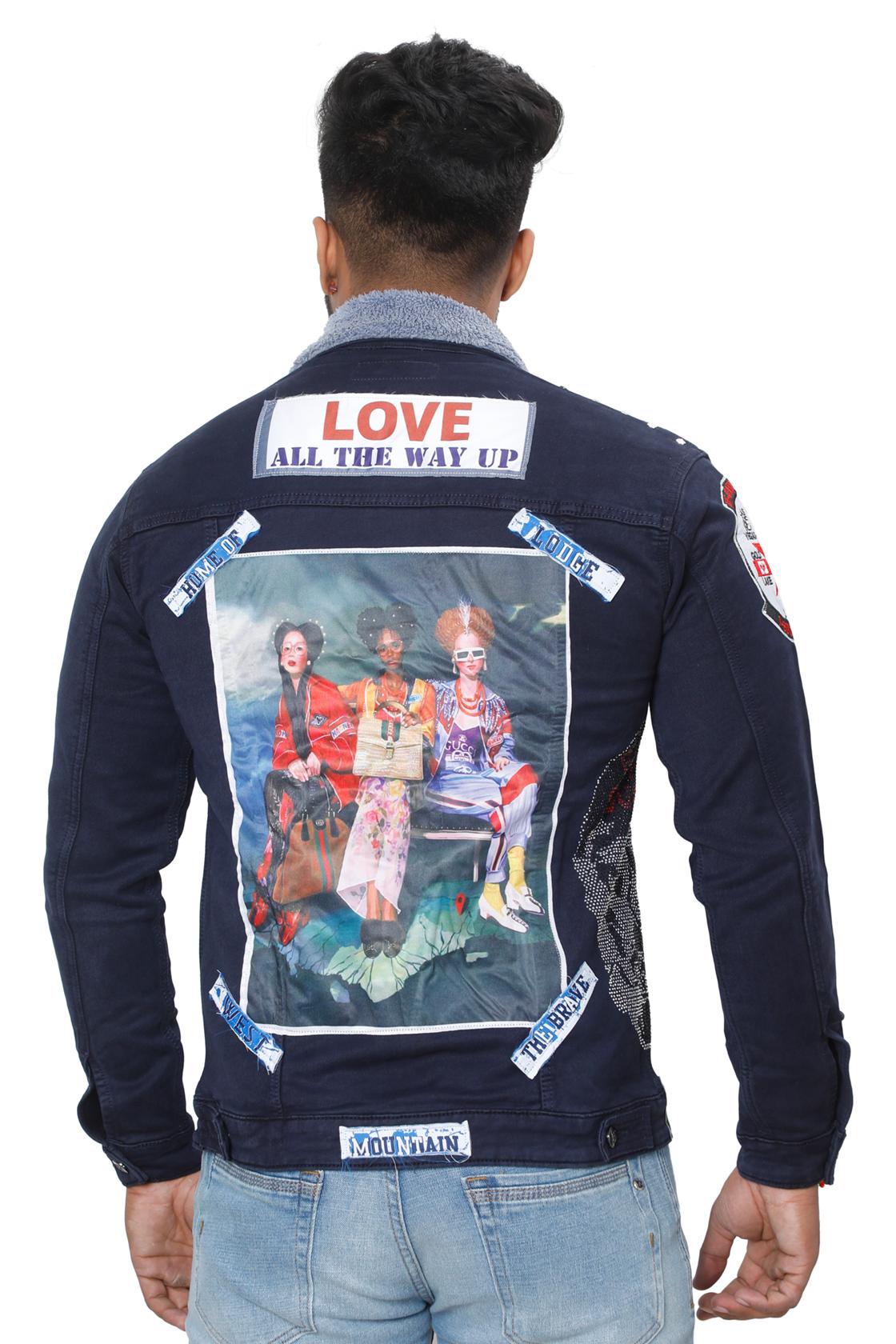 Raw Blue Printed Solid Jacket-back view