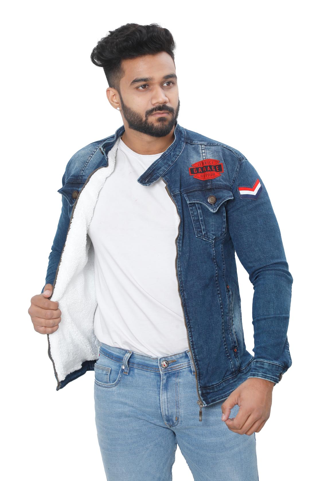 Full Sleeve Blue Solid Jackets-front view