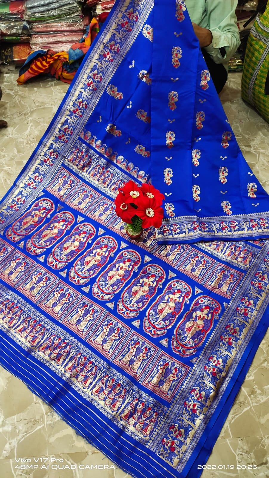 Baluchari Silk Saree | Blue | Exclusive Bengali Saree Store : Parinita